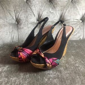 Black, sling back, platform, sandals